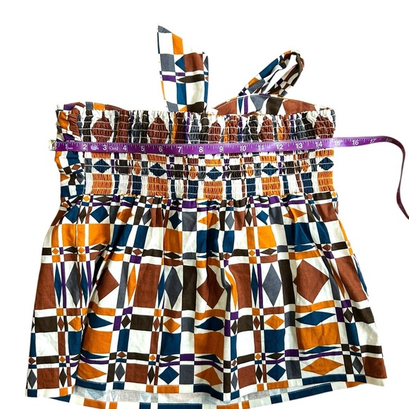 Sezane Bow Front Skirt Mini 70s Ditsies Size 36 US 4 Geometric Brown Orange NWOT - Picture 8 of 11